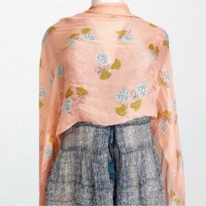 NEW Moschino 100% Silk Art Scarf Peach + Floral SZ OS